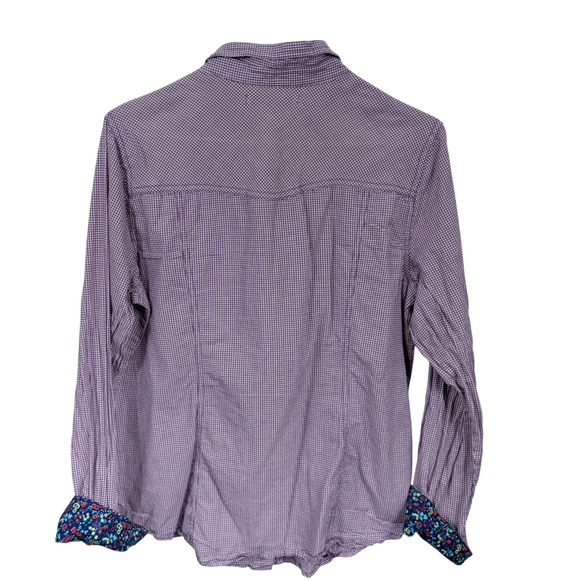 Old Navy Purple Plaid Snap Button Shirt Sz L Flip Cuff Y2K 2010 Western Cowgirl - Picture 4 of 6